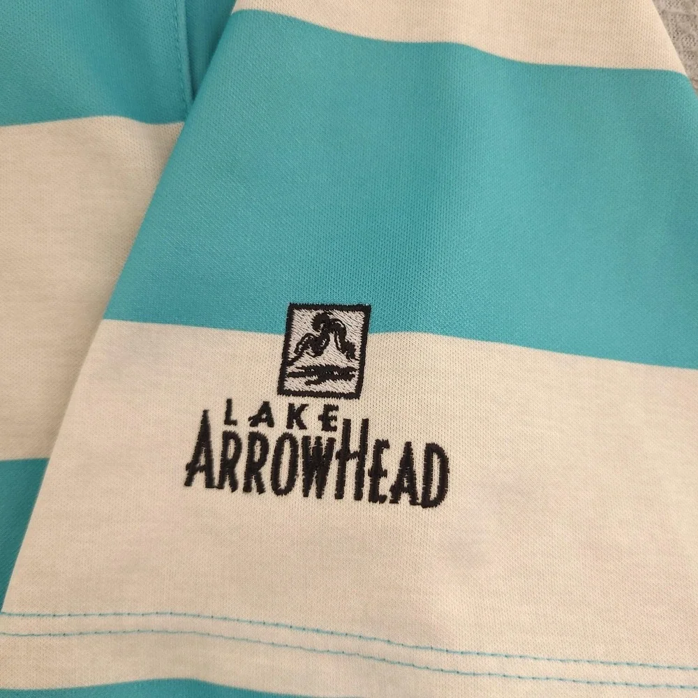 Nike Golf Dri-FIT Polo Shirt Mens XL Blue White Stripe Lake Arrowhead Top